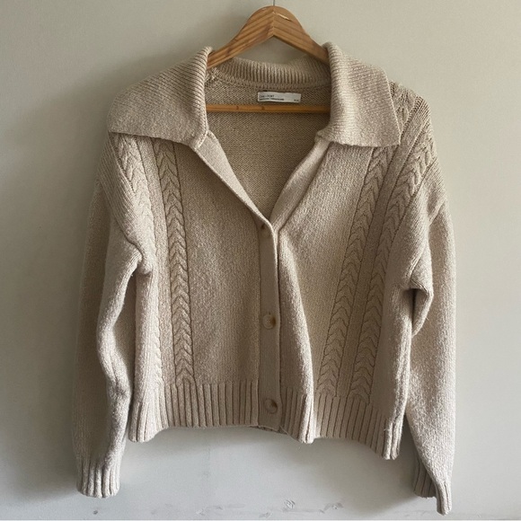 OAK + FORT Cable Knit Button Up Polo Cardigan Sweater - Picture 2 of 11